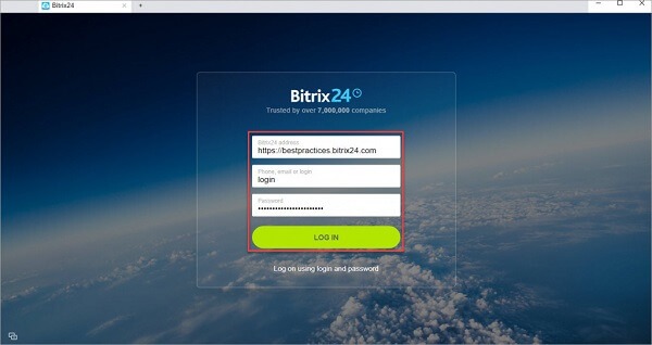 Giao diện đăng nhập tài khoản Bitrix24 trên máy tính.